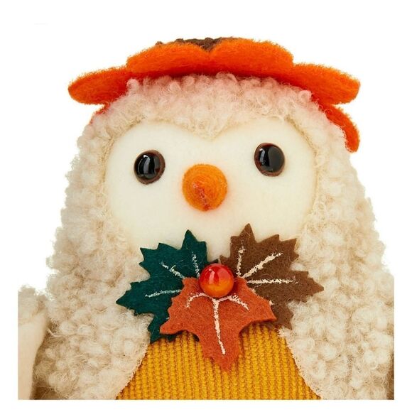 Nwt Harvest Off-White Sherpa Fabric Bird with Flower Hat Tabletop Decor, 7" - Picture 3 of 8